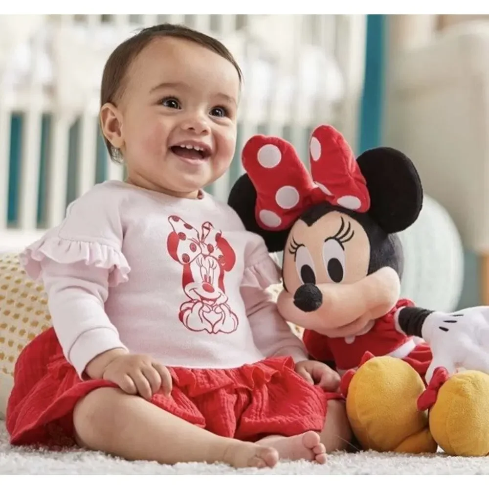New DISNEY Store Baby Minnie Mouse Pink Red Dress Infant 9-12 Months 2 Piece Set